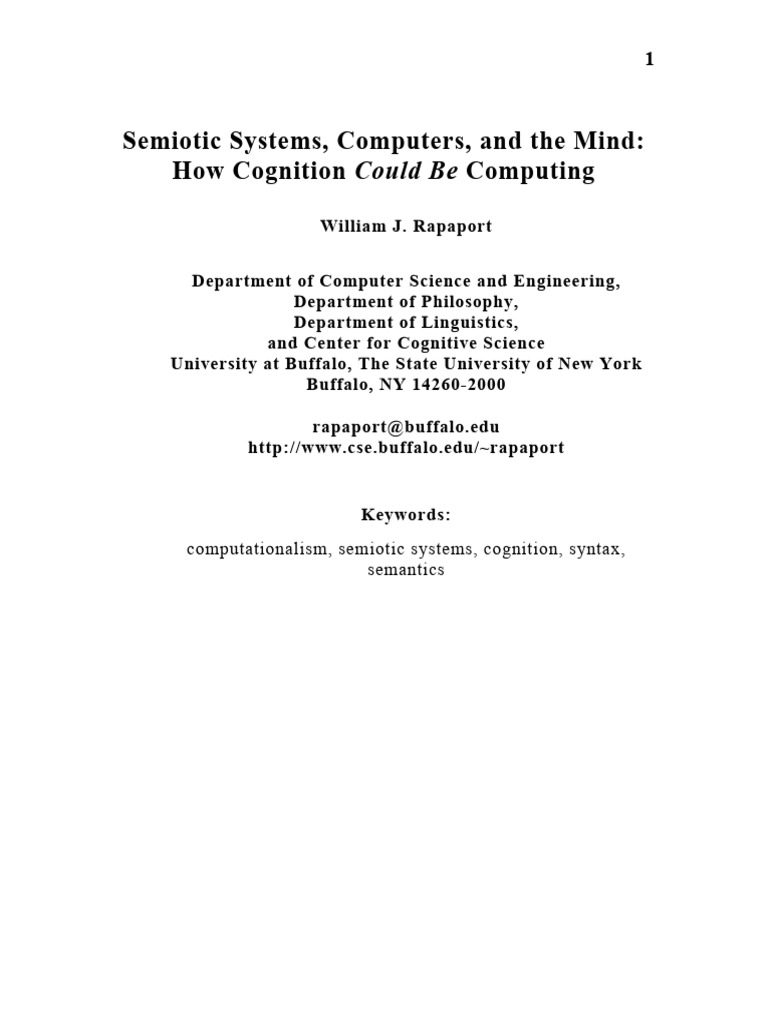 Semiotic Systems Computers and The Mind PDF Thought Mind