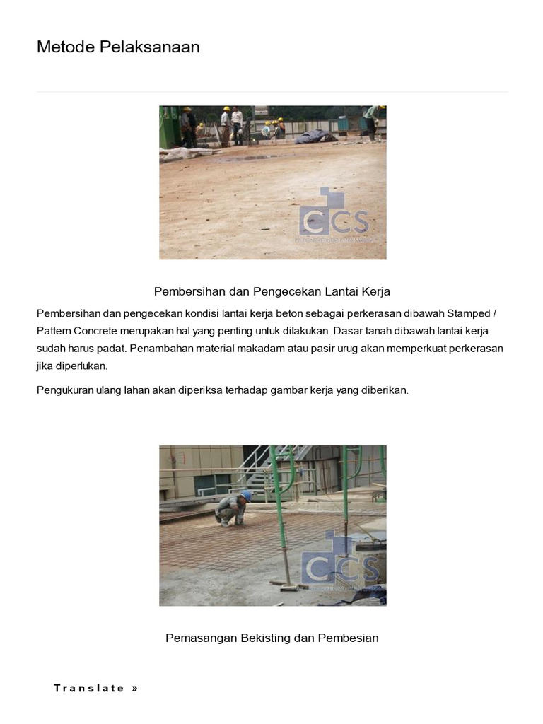 Metode Pelaksanaan - Pattern Concrete, Stamp, Decorative | PDF