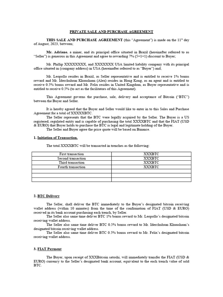 BTC - Private Sale and Purchase Agreement | PDF
