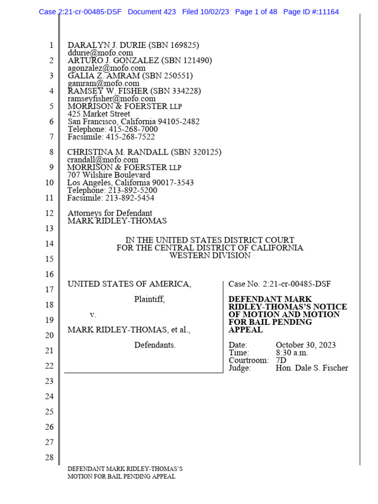 Mark RidleyThomas Motion For Bail PDF Batson V. Kentucky