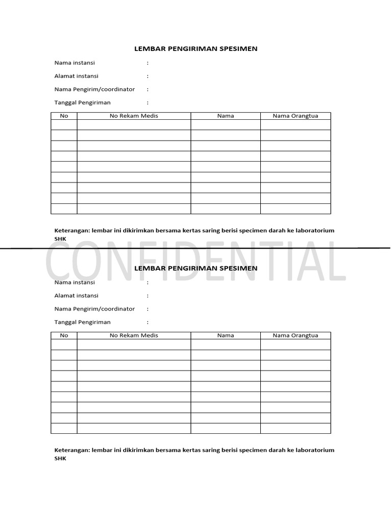 Lembar Pengiriman Spesimen | PDF
