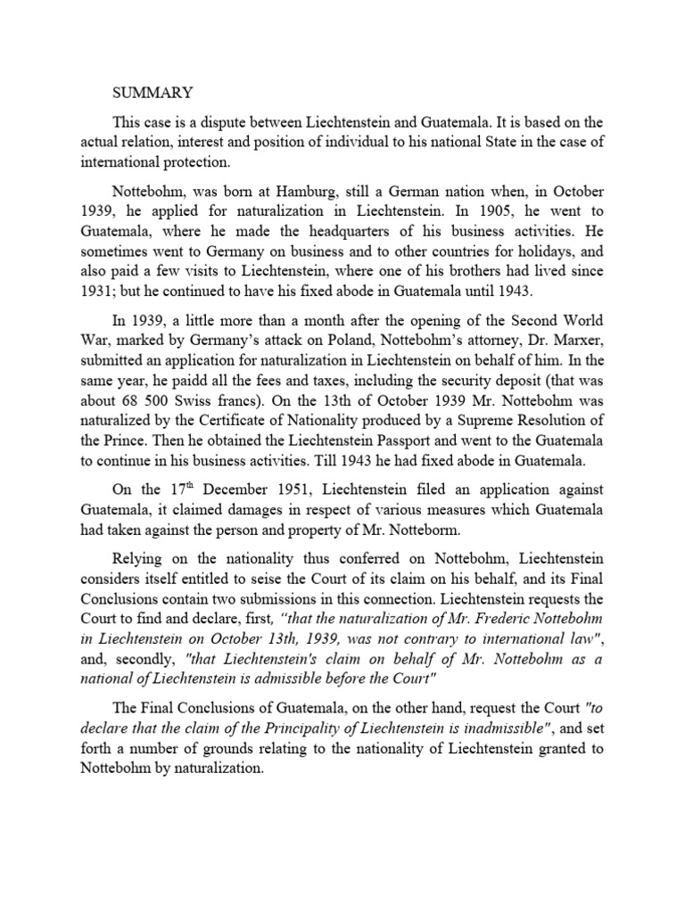 SUMMARY Nottebohm Case PDF
