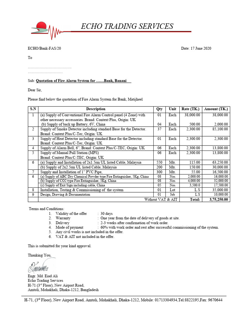17.06.20 Quotation For Fire Alarm, CCTV System For Fareast Finance