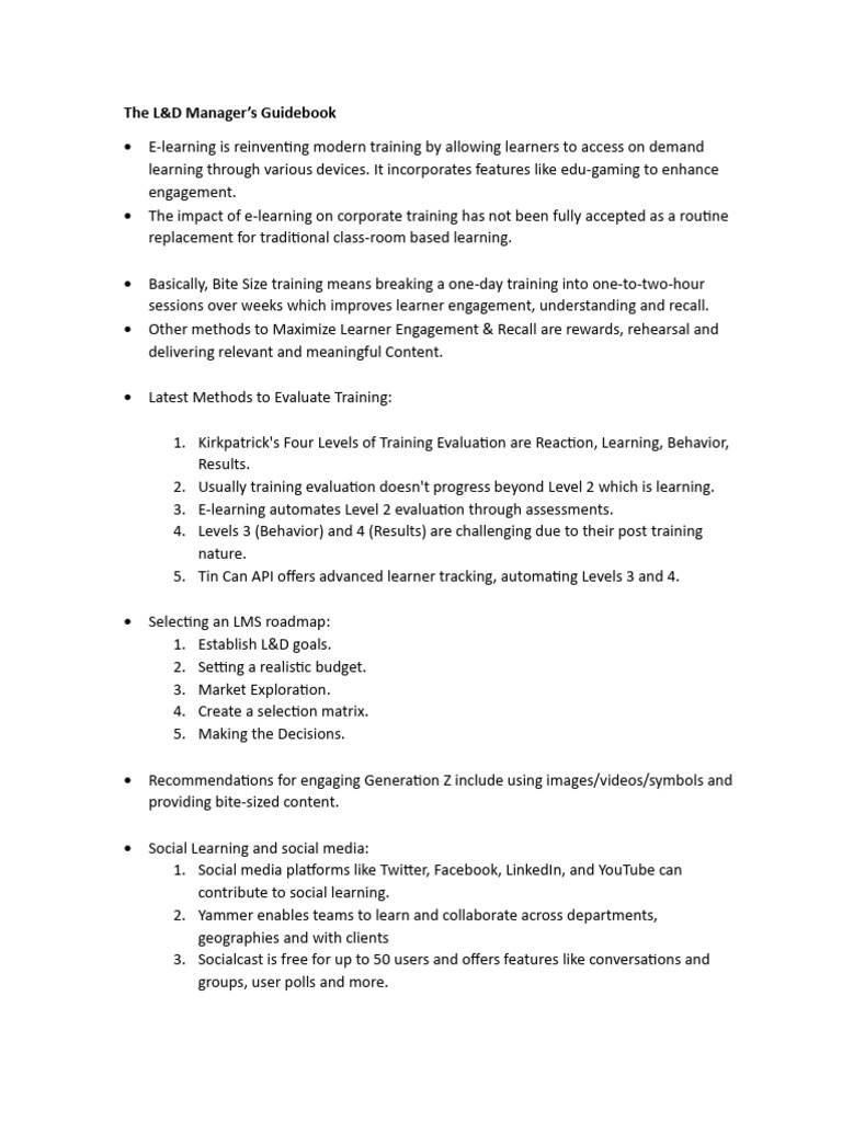 Important Points (The L&D Manager's Guidebook) | PDF