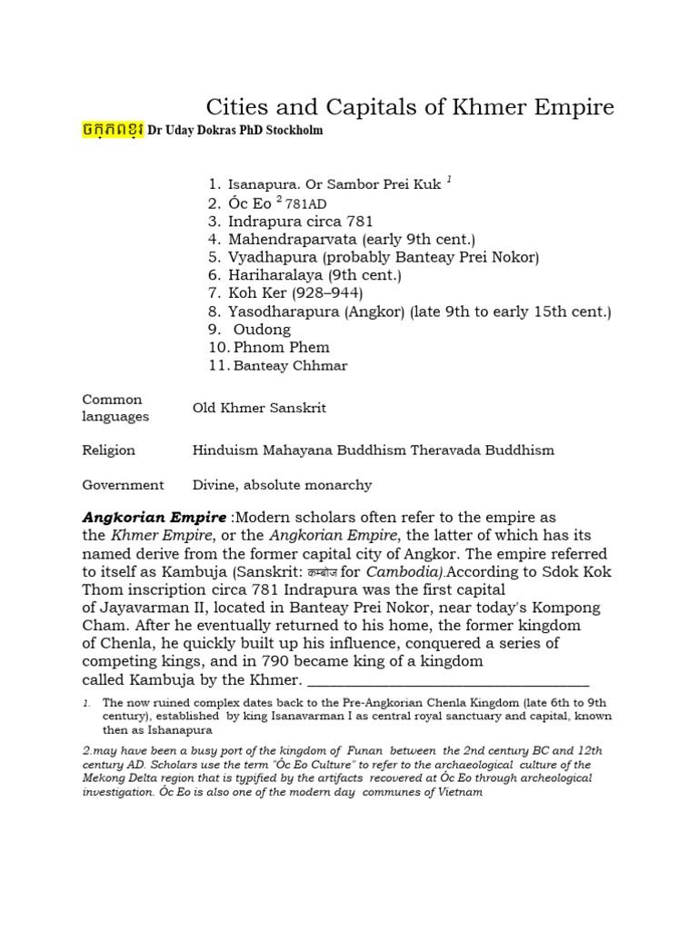 Cities and Capitals of Khmer Empire PDF
