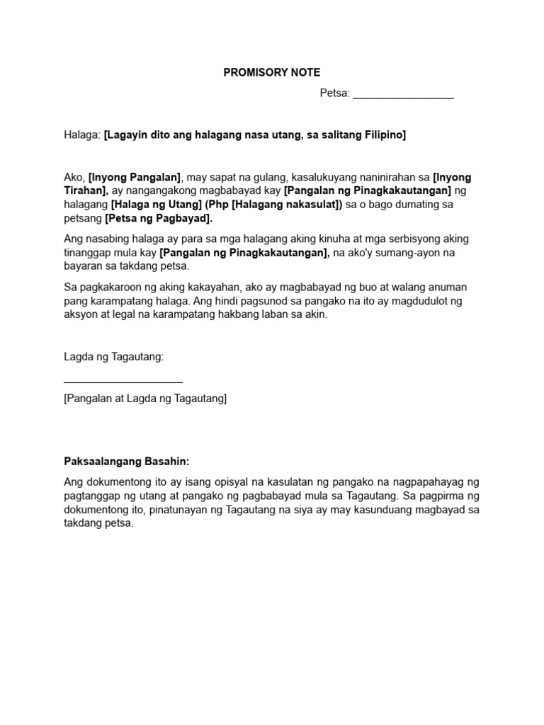 PROMISORY NOTE (tagalog) PDF
