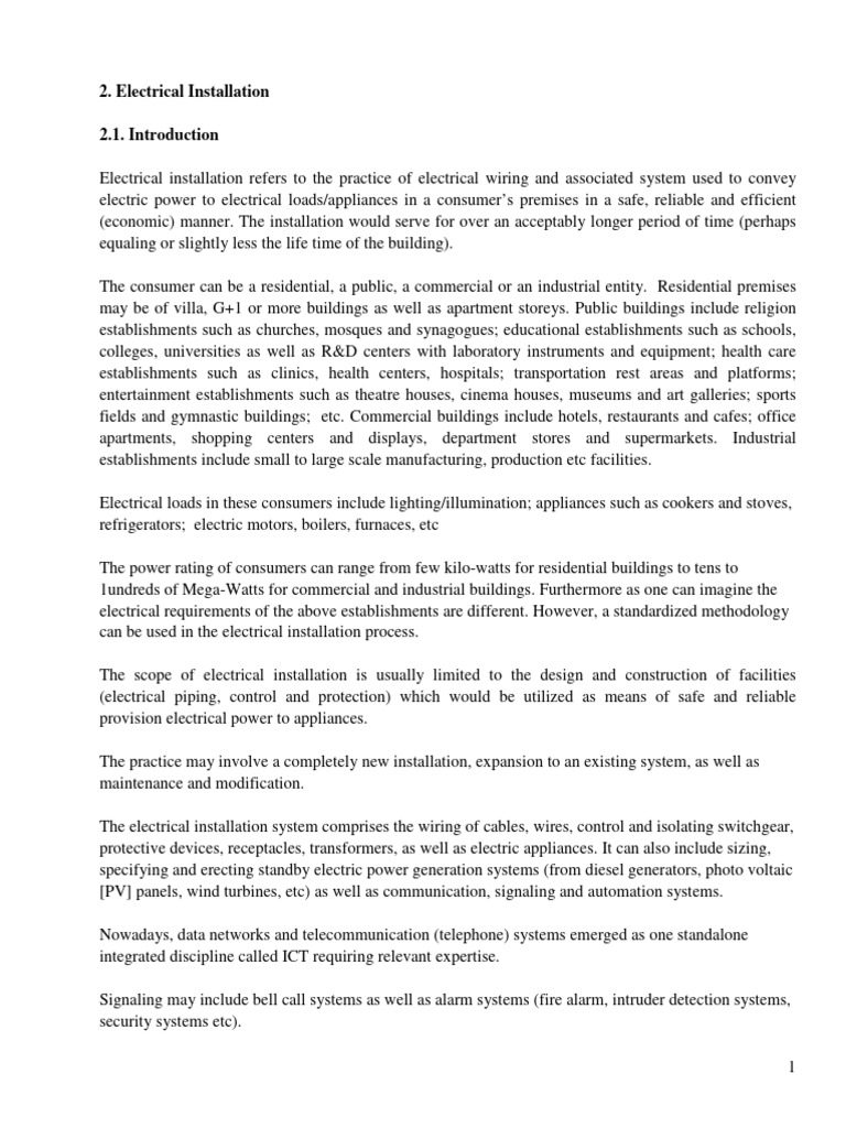 Electrical Installation Overview and Standards | PDF