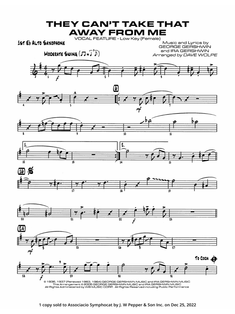 They cant take that away from me e flat alto saxophone pdf