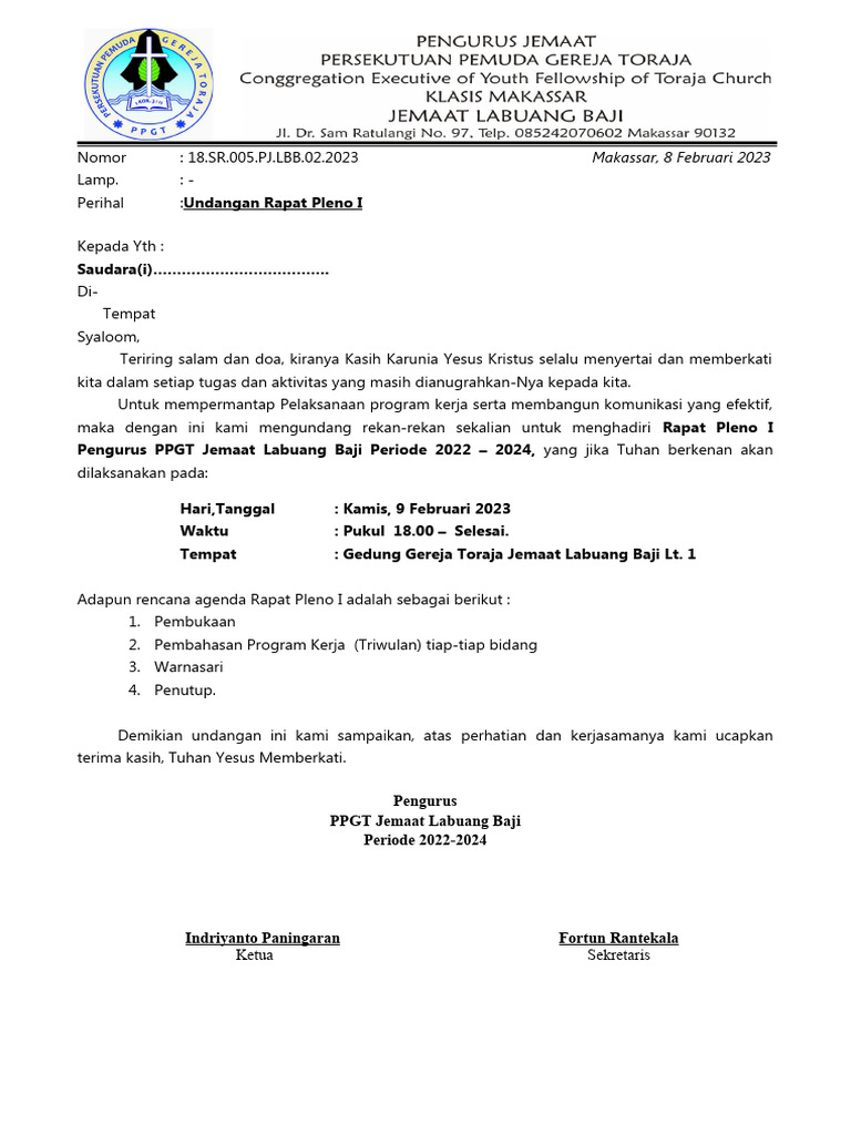 Undangan Rapat Pleno I | PDF