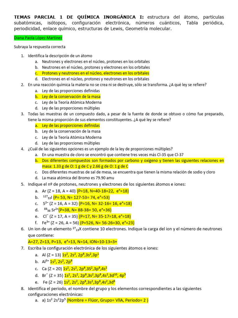 Ejercicios de Repaso Parcial 1 | PDF | Elementos químicos | Química