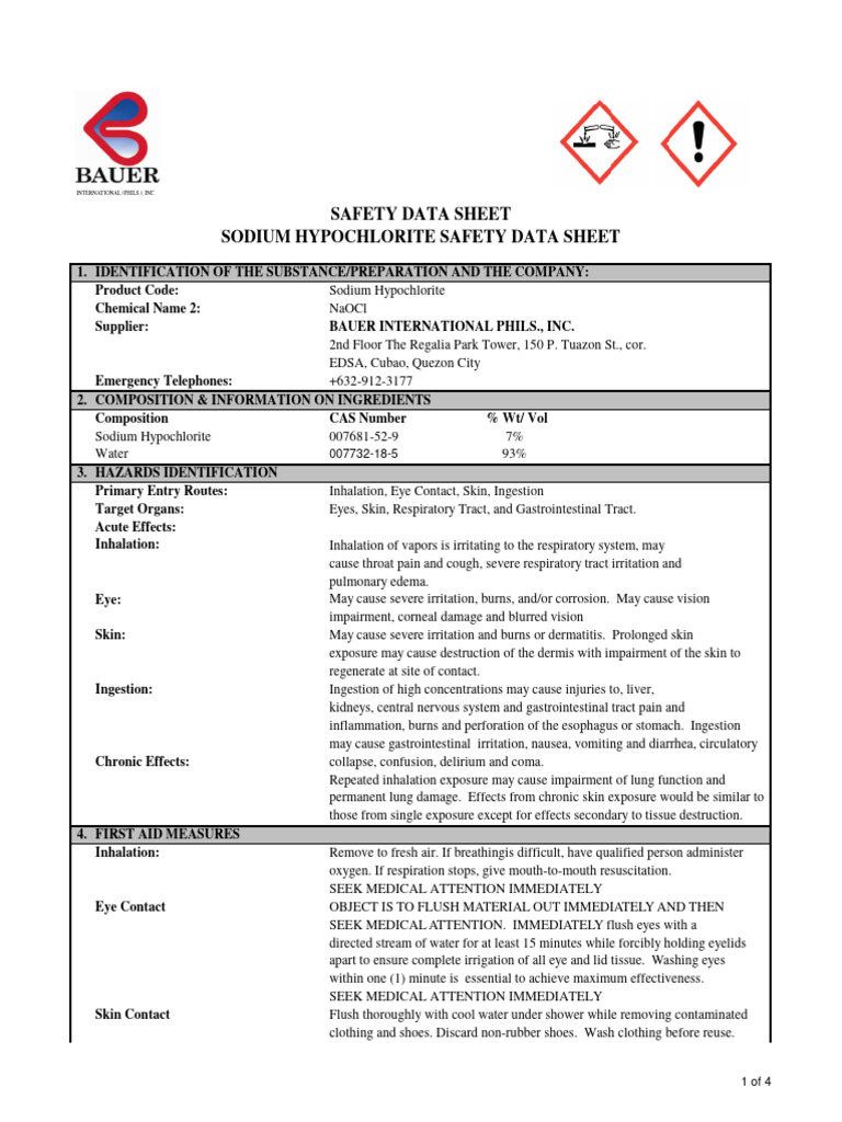 Sodium hypochlorite sds 2020 unedited pdf chlorine ammonia