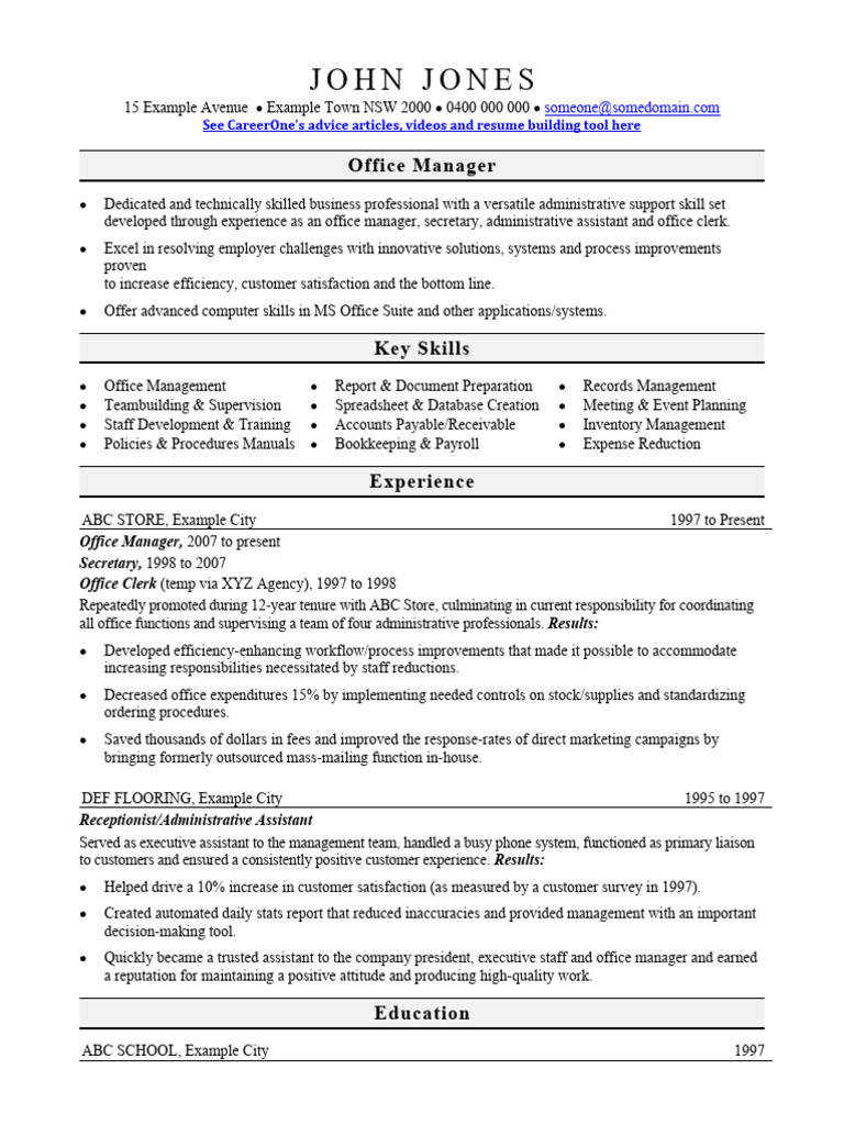Cv Template Office Manager | PDF | Outsourcing | Secretary