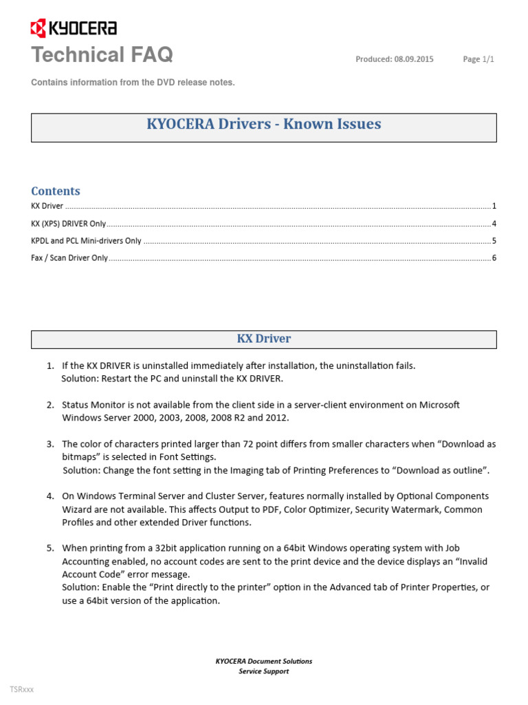 FAQKYOCERA_Driver_Known Issues PDF