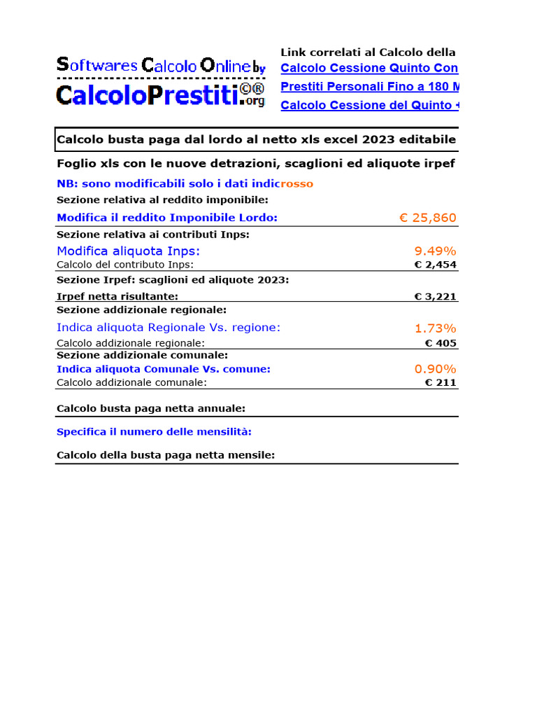 Calcola Busta Paga Xls Excel Gratis PDF