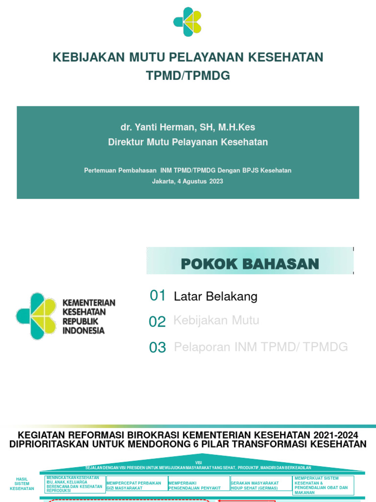 Kebijakan Mutu Pelayanan Kesehatan TPMD/TPMDG | PDF
