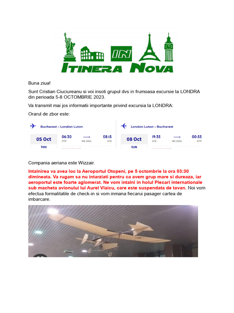 INFORMATII EXCURSIE LONDRA 5-8 Octombrie | PDF
