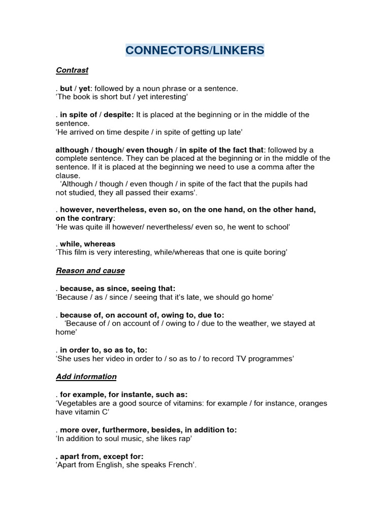 Discourse Connectors-Markers-Linkers | PDF