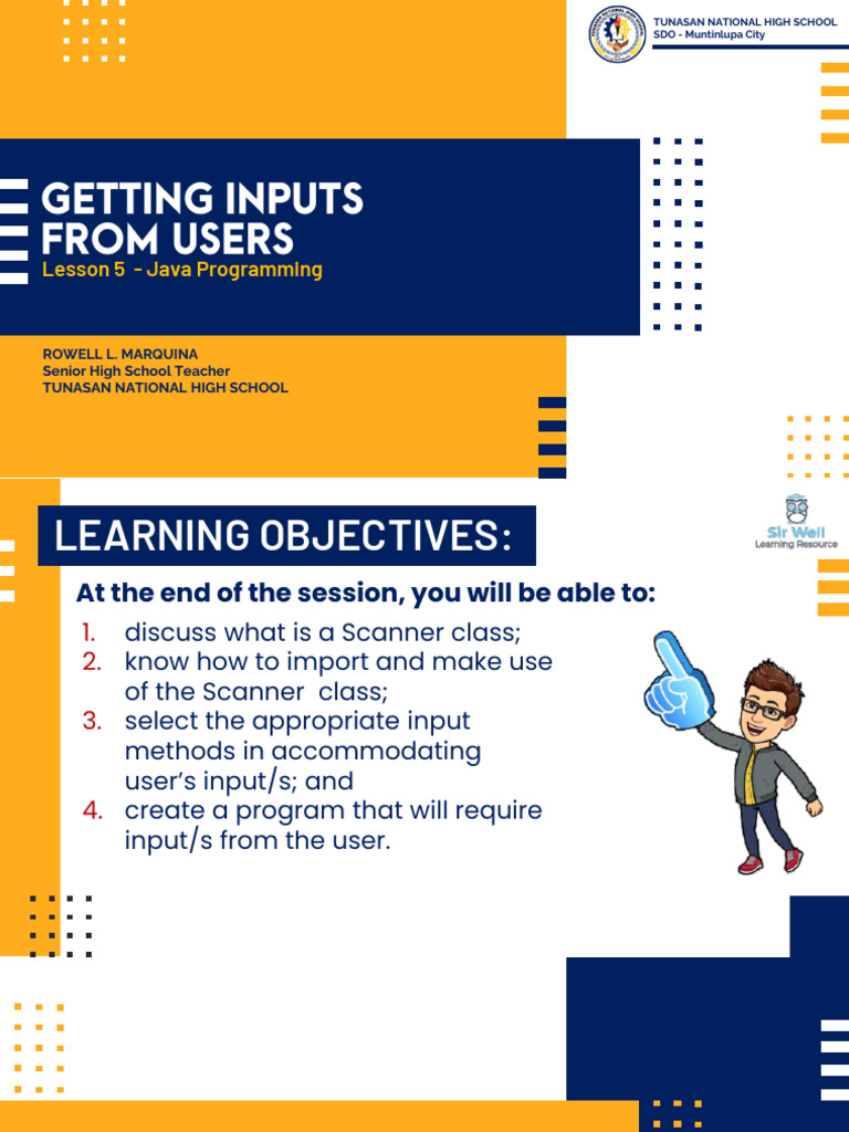 Java Lesson 5 - Getting Input From Users | PDF image.