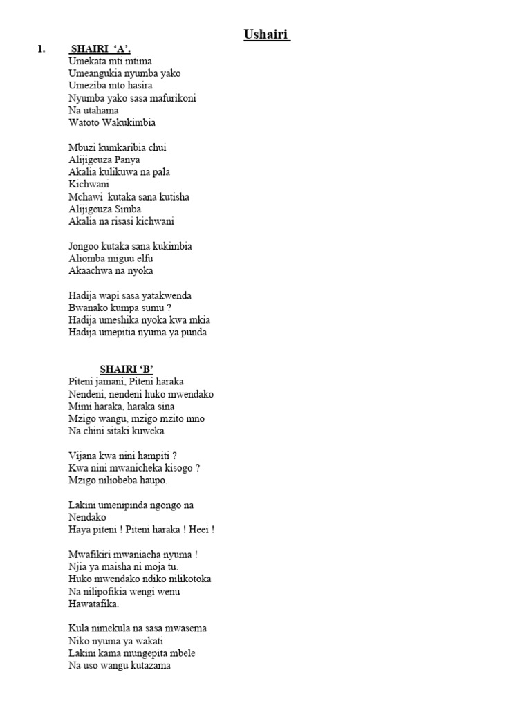 .Maswali Na Majibu Ya Ushairi Secondary School Notes - 1626526516000 | PDF