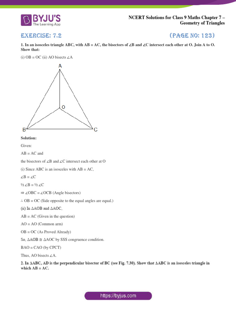Ncert solutions for class 9 maths chapter 7 geometry of triangles
