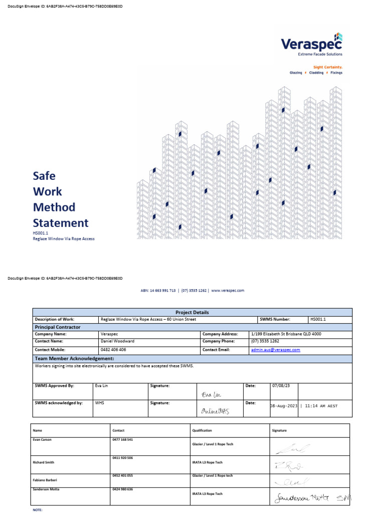 Safe Work Method Statement for Window Reglazing | PDF