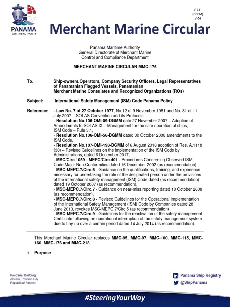 Panama ISM Code Compliance Policy | PDF | Audit | Verification And ...