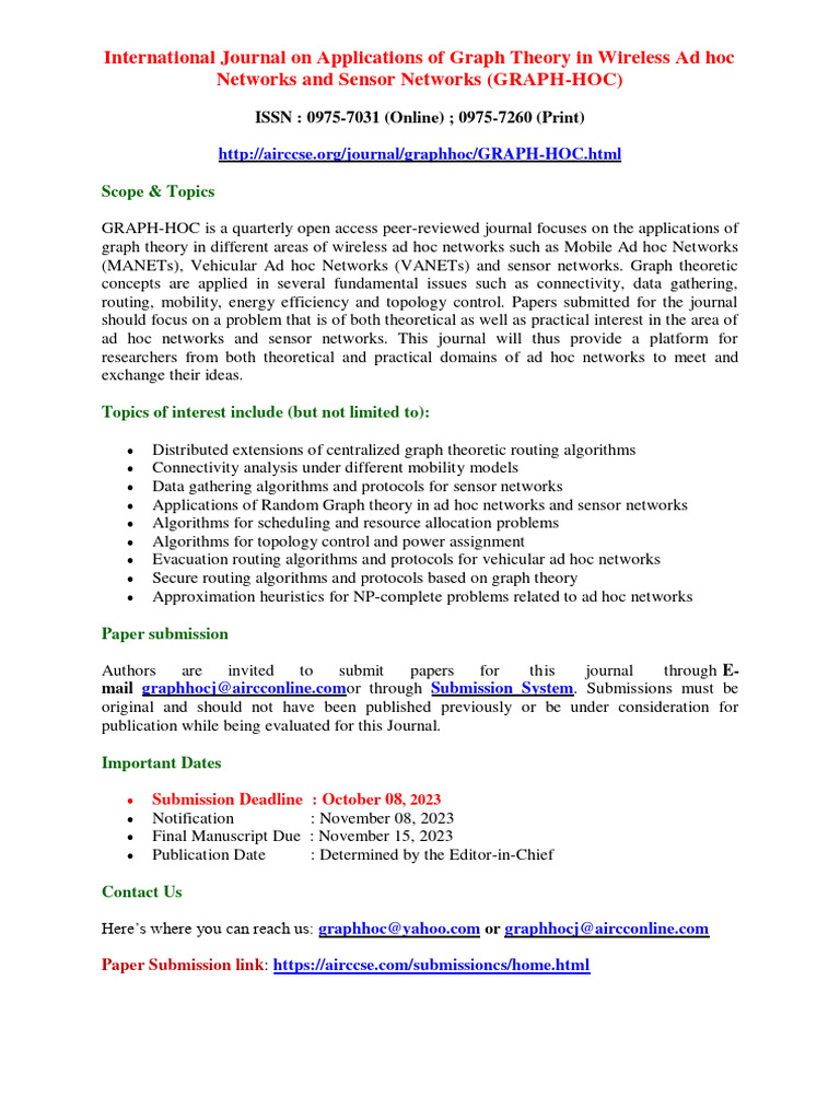 International Journal On Applications of Graph Theory in Wireless Ad ...