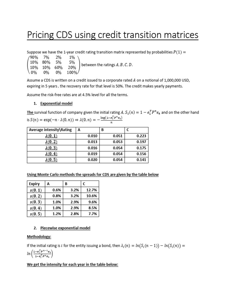Pricing CDS Using Credit Transition Matrices | PDF | Linear Algebra ...