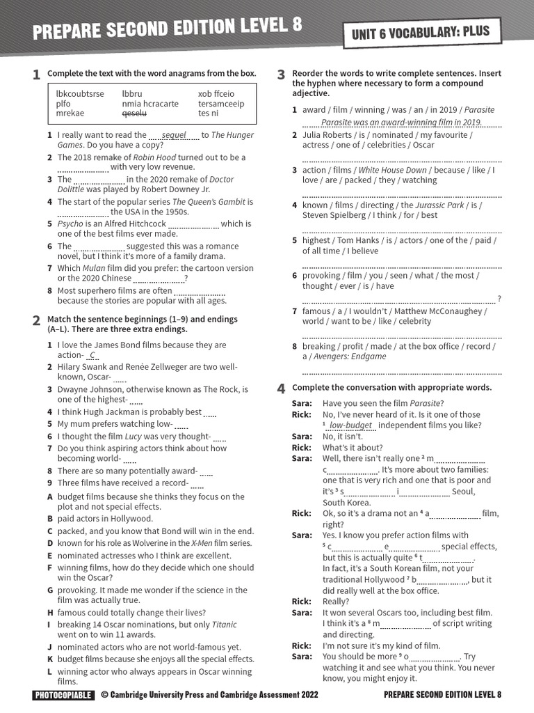 Prepare 8 Unit 6 Vocabulary Exercises | PDF