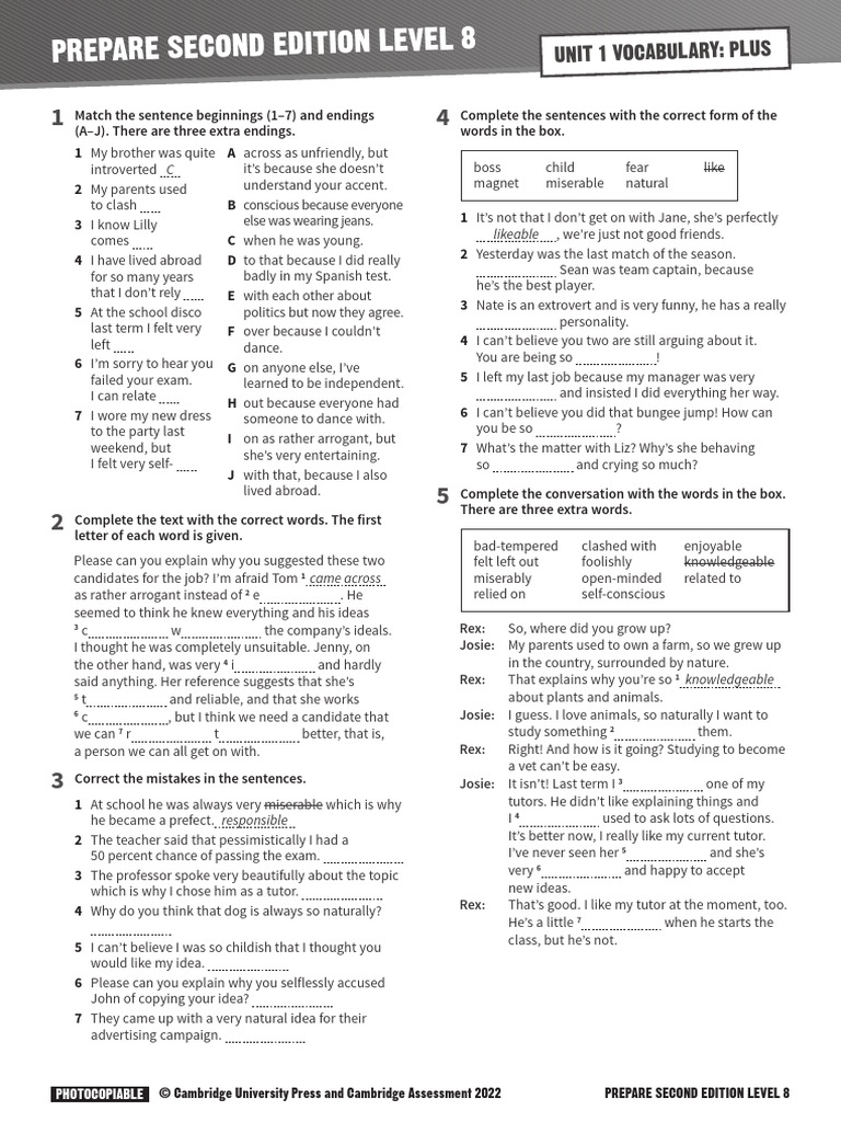 Prepare Level 8 Unit 1 Vocabulary | PDF