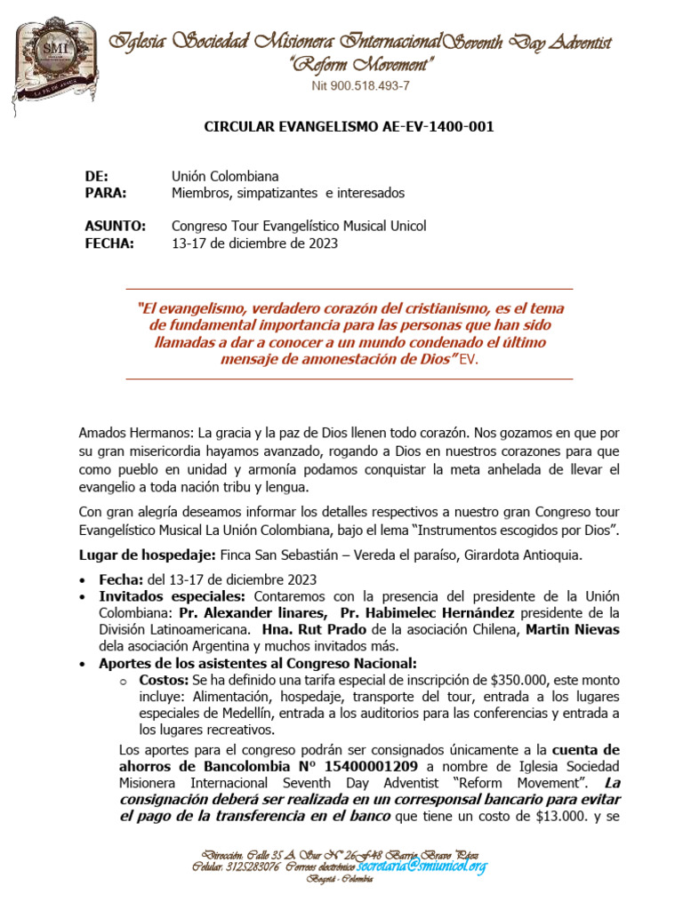Congreso Evangelístico Musical Unicol 2023 | PDF