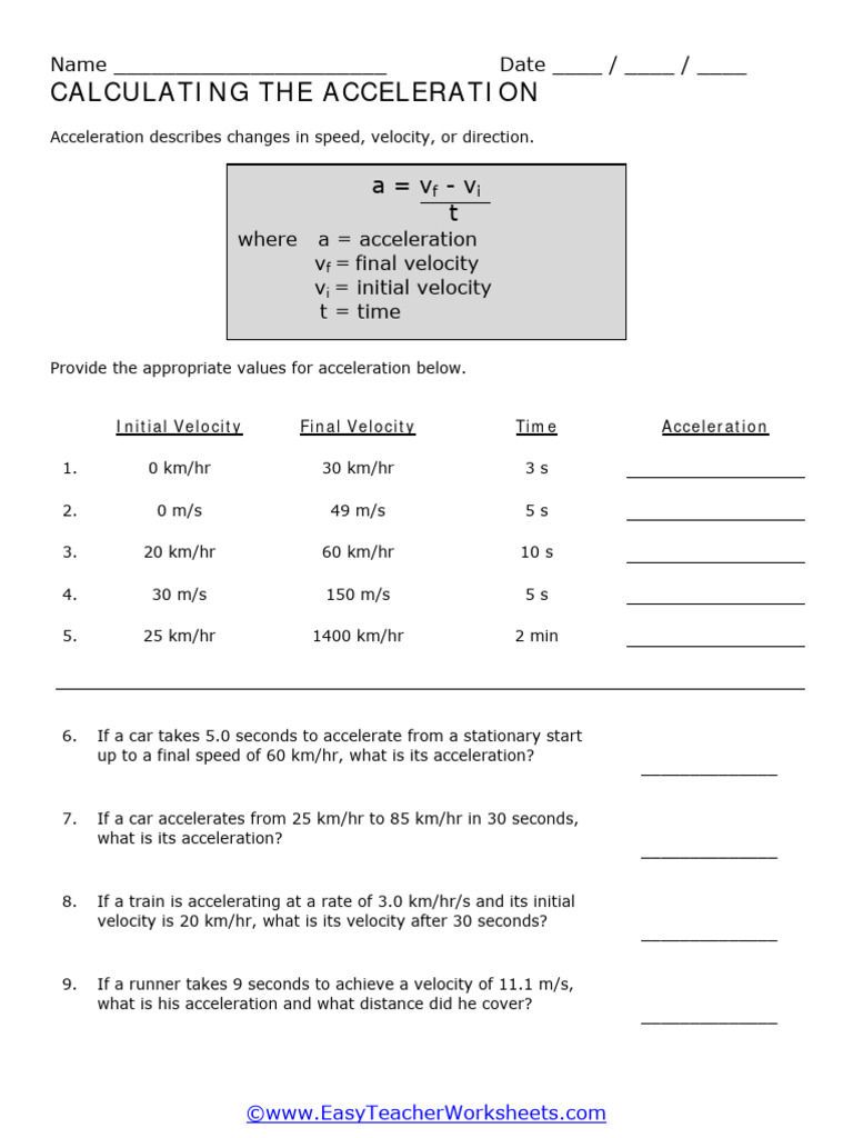 Calculating Acceleration PDF