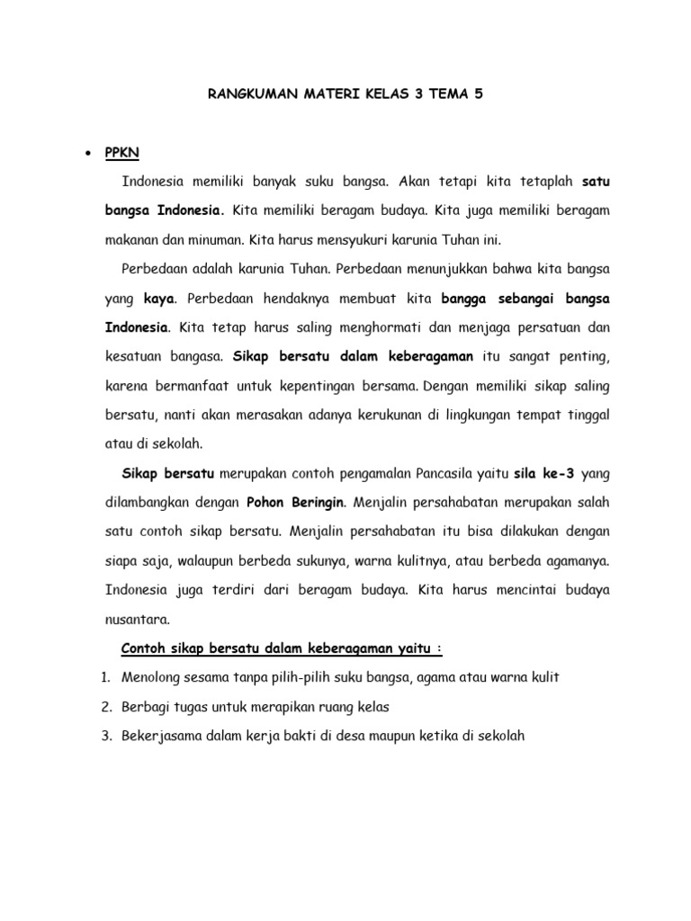 Rangkuman Materi Kelas 3 Tema 5 Pdf