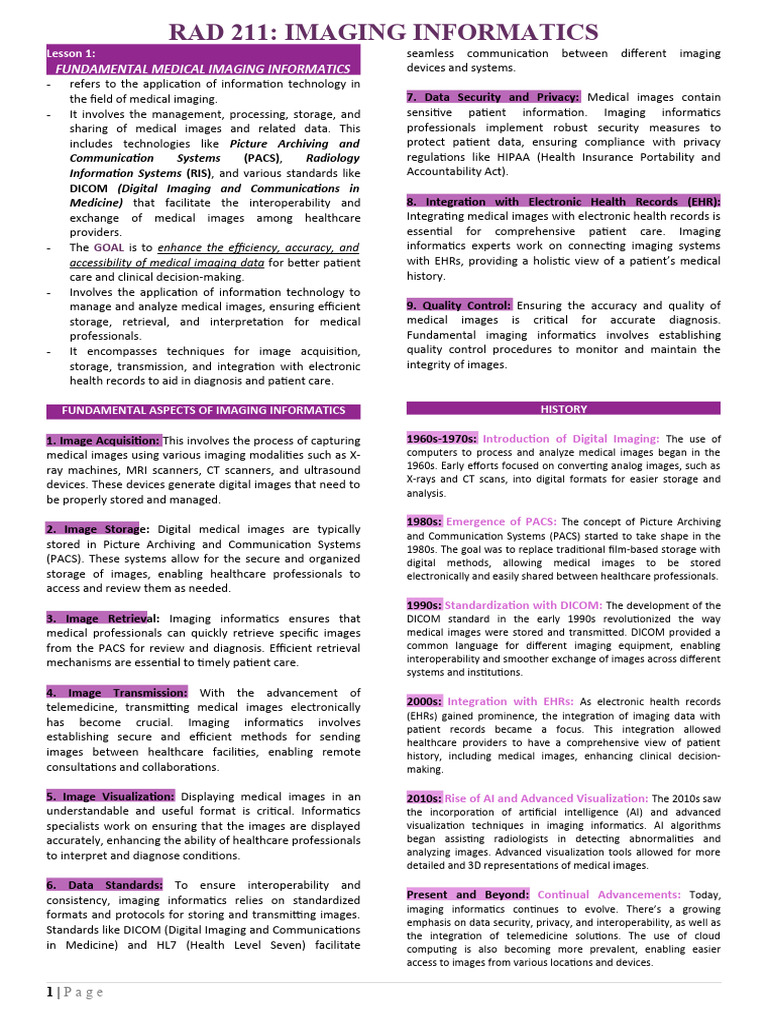 Medical Imaging Informatics Overview | PDF