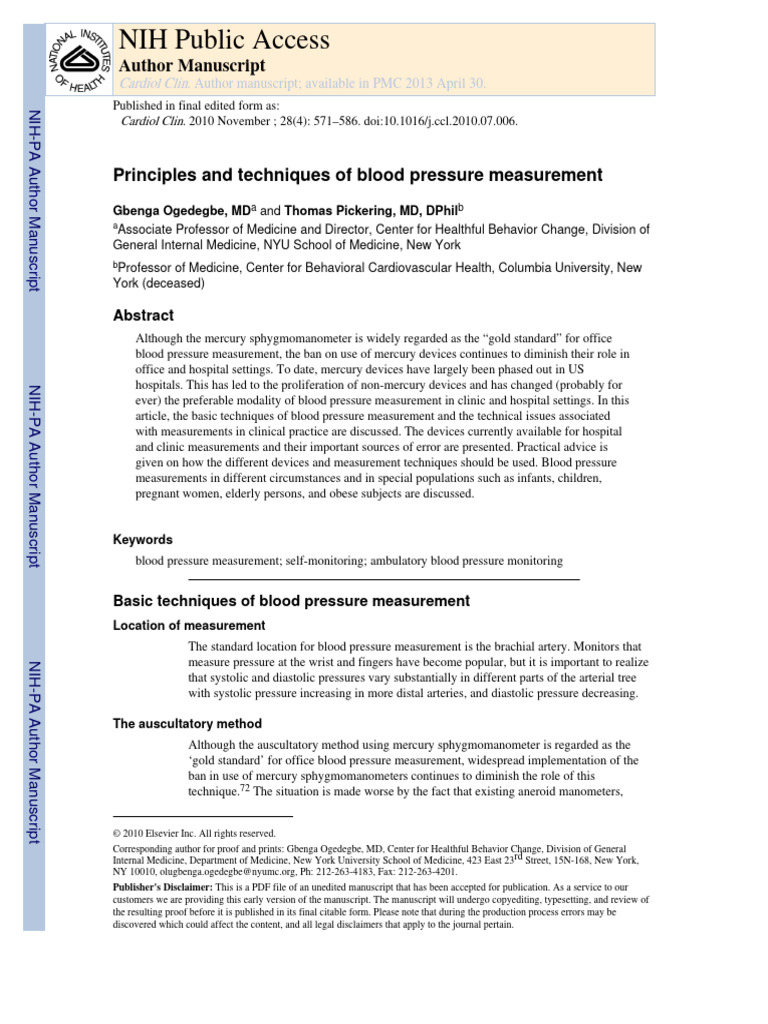 Blood Pressure Measurement Techniques | PDF | Blood Pressure | Hypertension