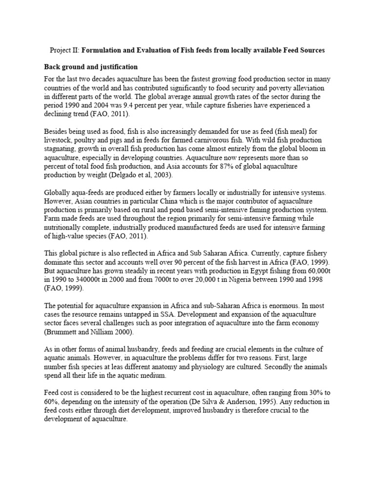 Fish Feed Formulation and Evaluation PDF