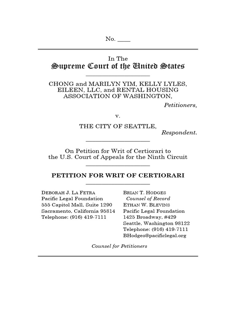 Petition For Writ of Certiorari, Yim v. City of Seattle, No. 23-239 (U ...