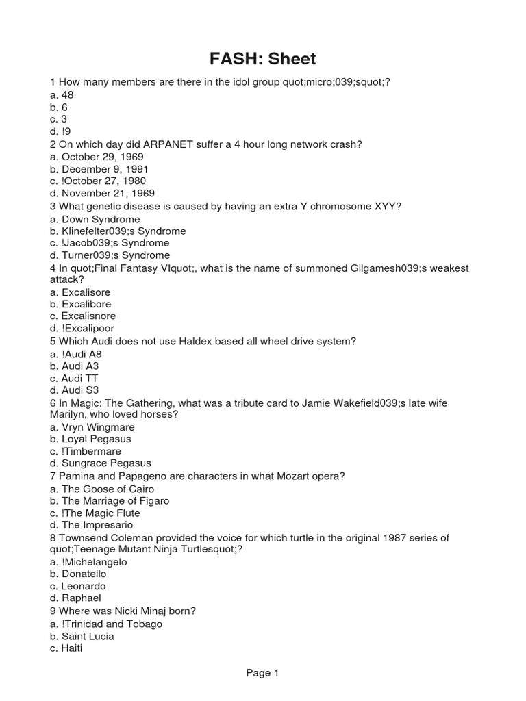Trivia Questions and Answers Guide | PDF