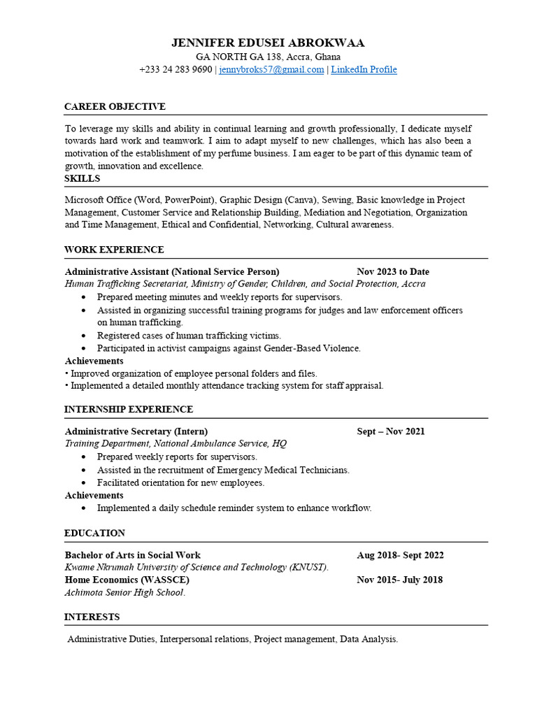 Jennifer Edusei-Cv | PDF | Career & Growth | Business