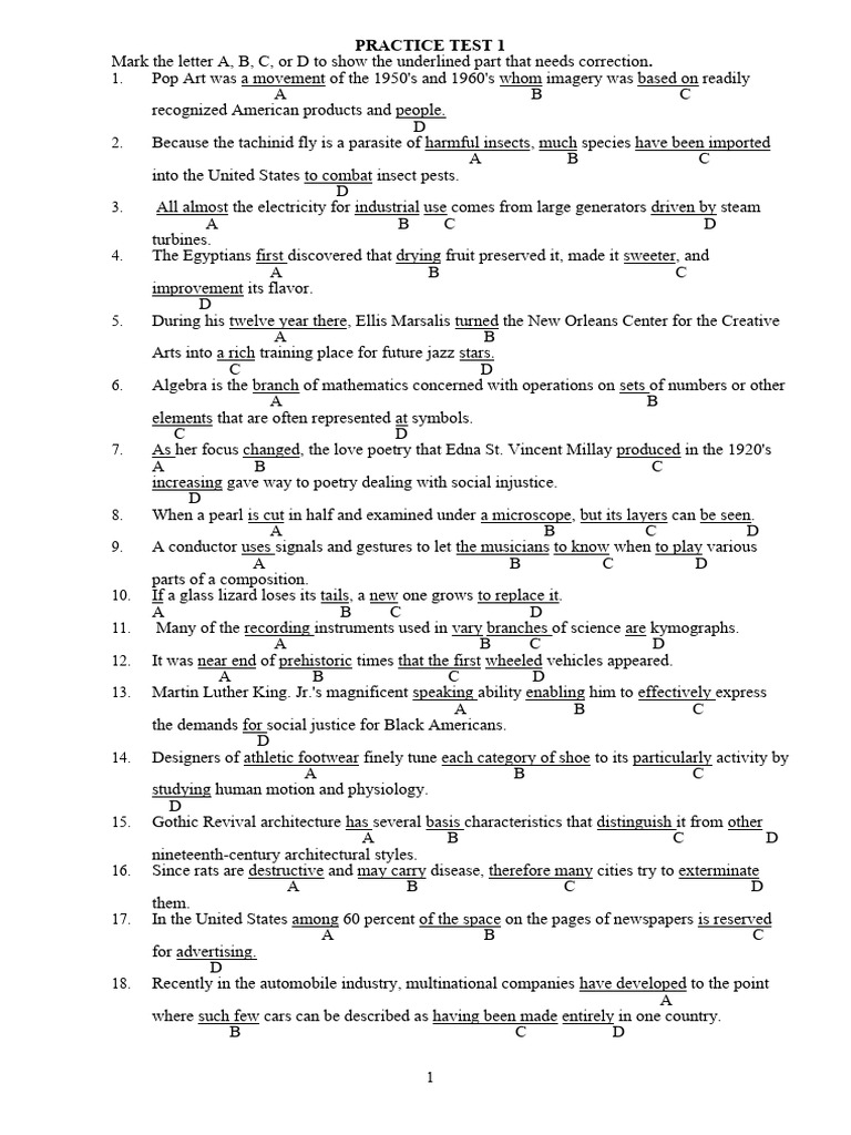 Grammar Correction Practice Test | PDF