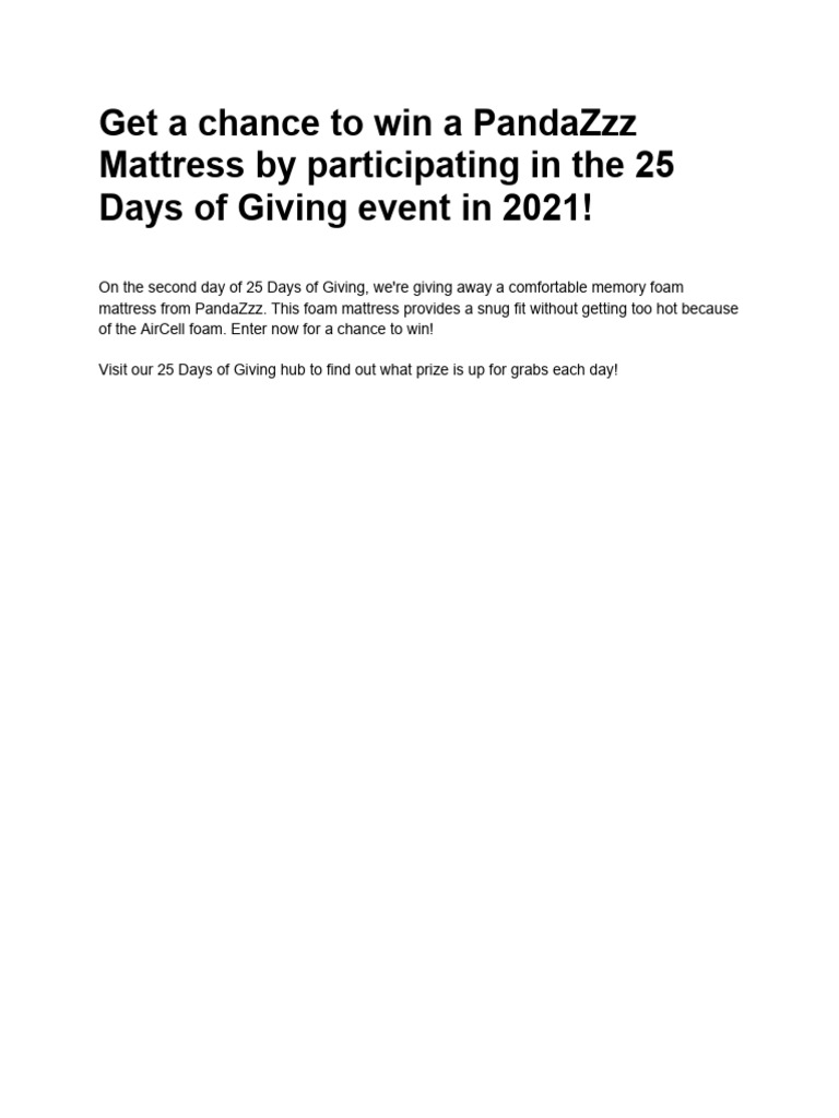 Get A Chance To Win A PandaZzz Mattress by Participating in The 25 Days