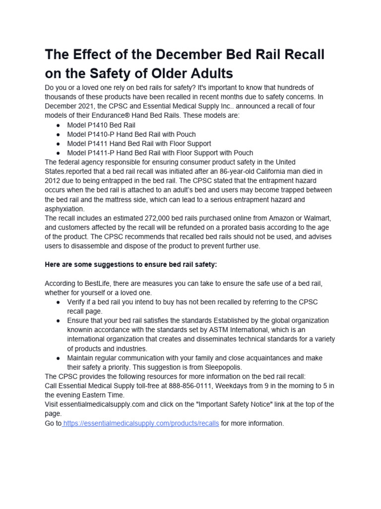 What You Should Be Aware of Regarding The December 2021 Bed Rail Recall