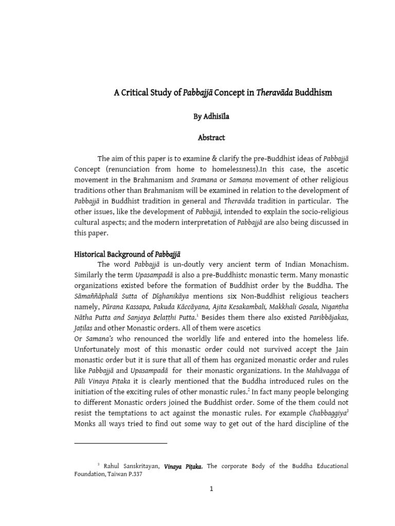 A Critical Study of Pabbajja Concept in | PDF