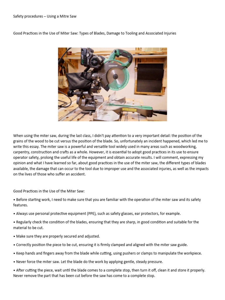 Safety Procedures Mitre Saw PDF Tools Crafts