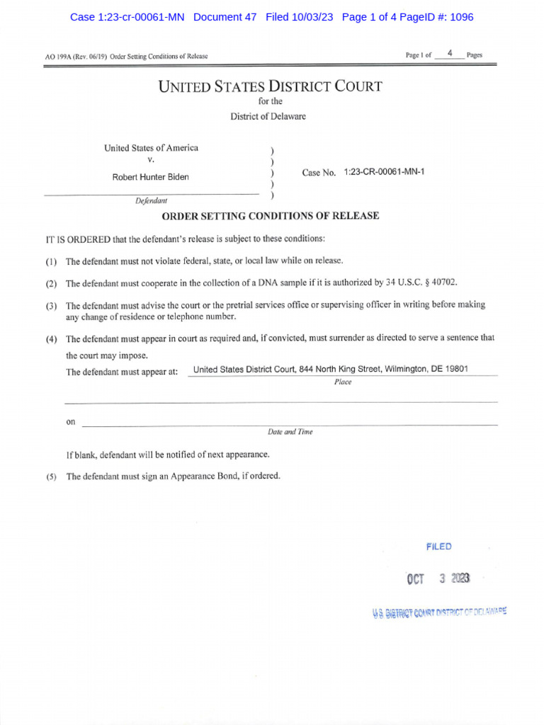 Hunter biden bond conditions pdf