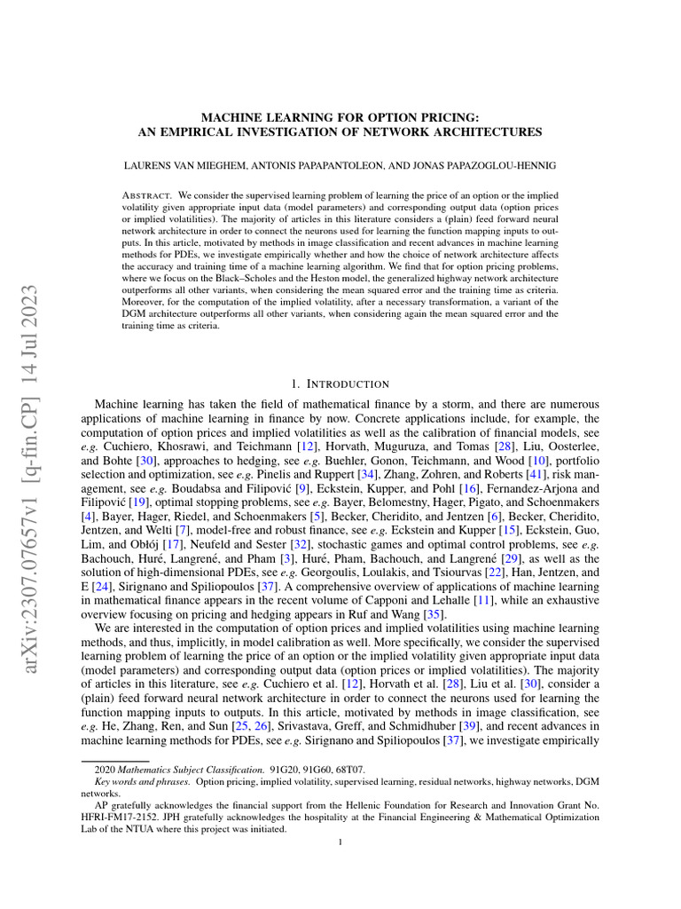 Machine Learning in Option Pricing | PDF | Black–Scholes Model | Option ...