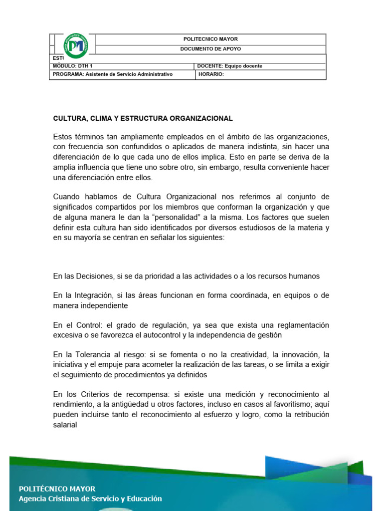Cultura y Estructura Organizacional | PDF | Business | Psicología ...