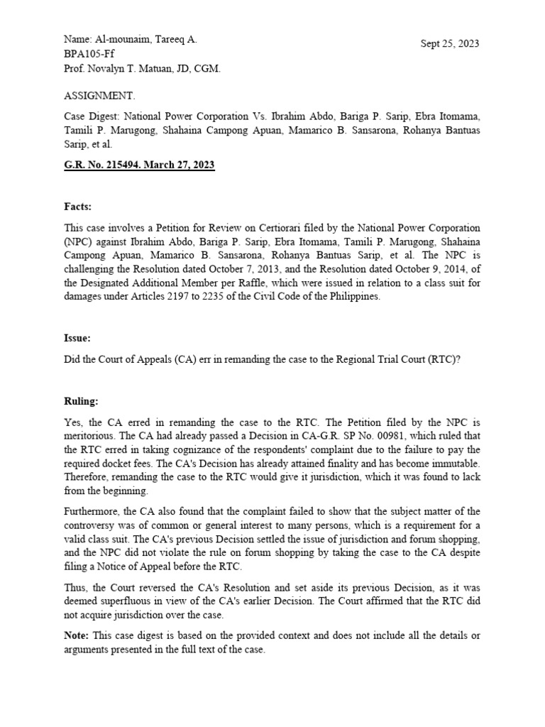 NPC vs. Abdo: Case Digest Summary | PDF | Law