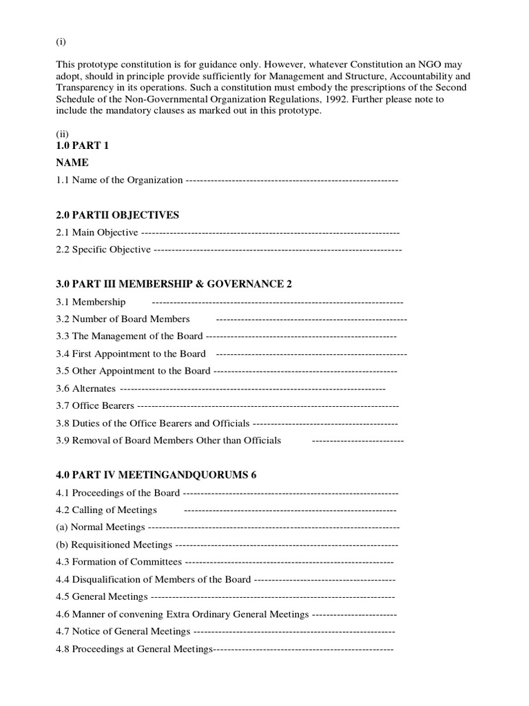 Prototype NGO Constitution Template | PDF | Business | Finance & Money ...