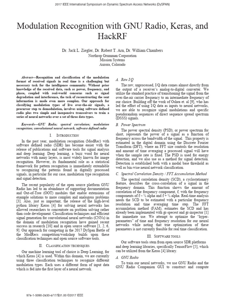 Modulation Recognition With GNU Radio, Keras, and PDF